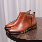Men's Leather Plain Toe Side-Zip Chelsea Dress Boots
