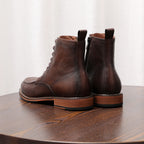 Men's Leather Moc Toe Side-Zip Lace-Up Ankle Boots