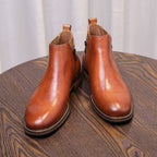 Men's Leather Plain Toe Side-Zip Chelsea Dress Boots
