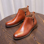 Men's Leather Plain Toe Side-Zip Chelsea Dress Boots