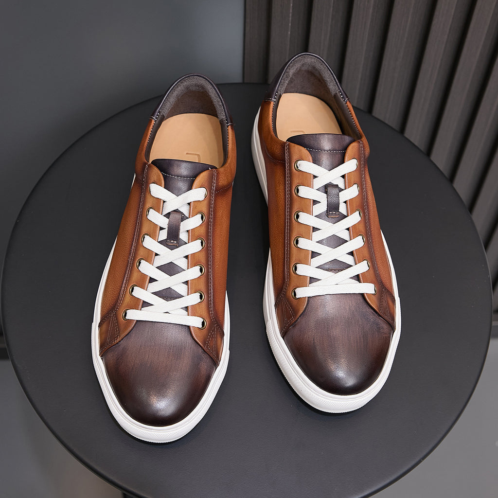 Men's Premium Two-Tone Patina Leather Sneakers