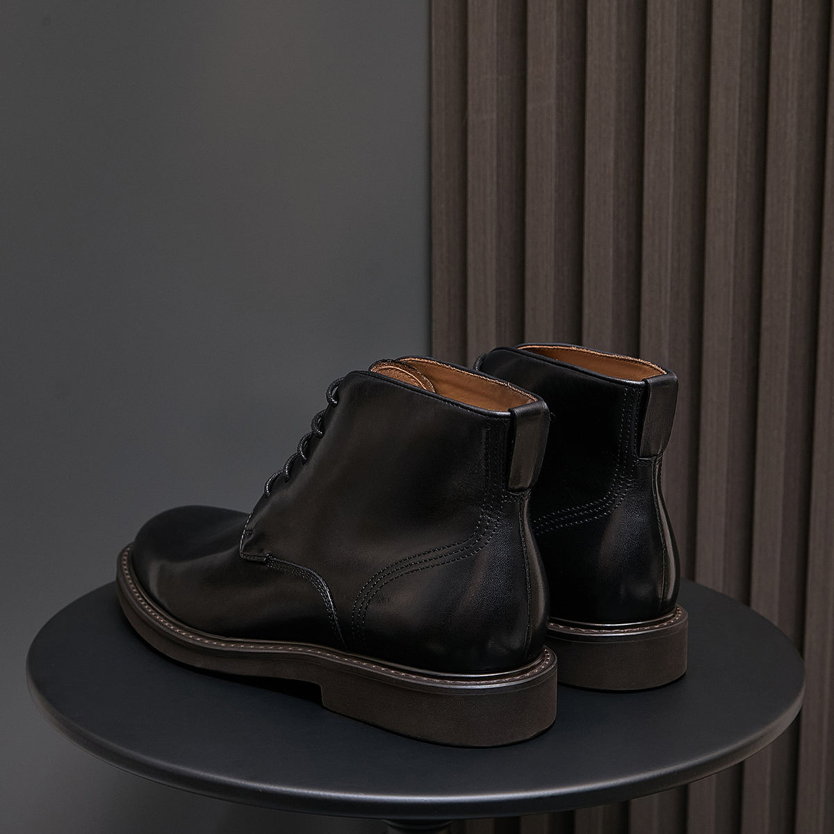 Plain Toe Leather Derby Ankle Boots for Men