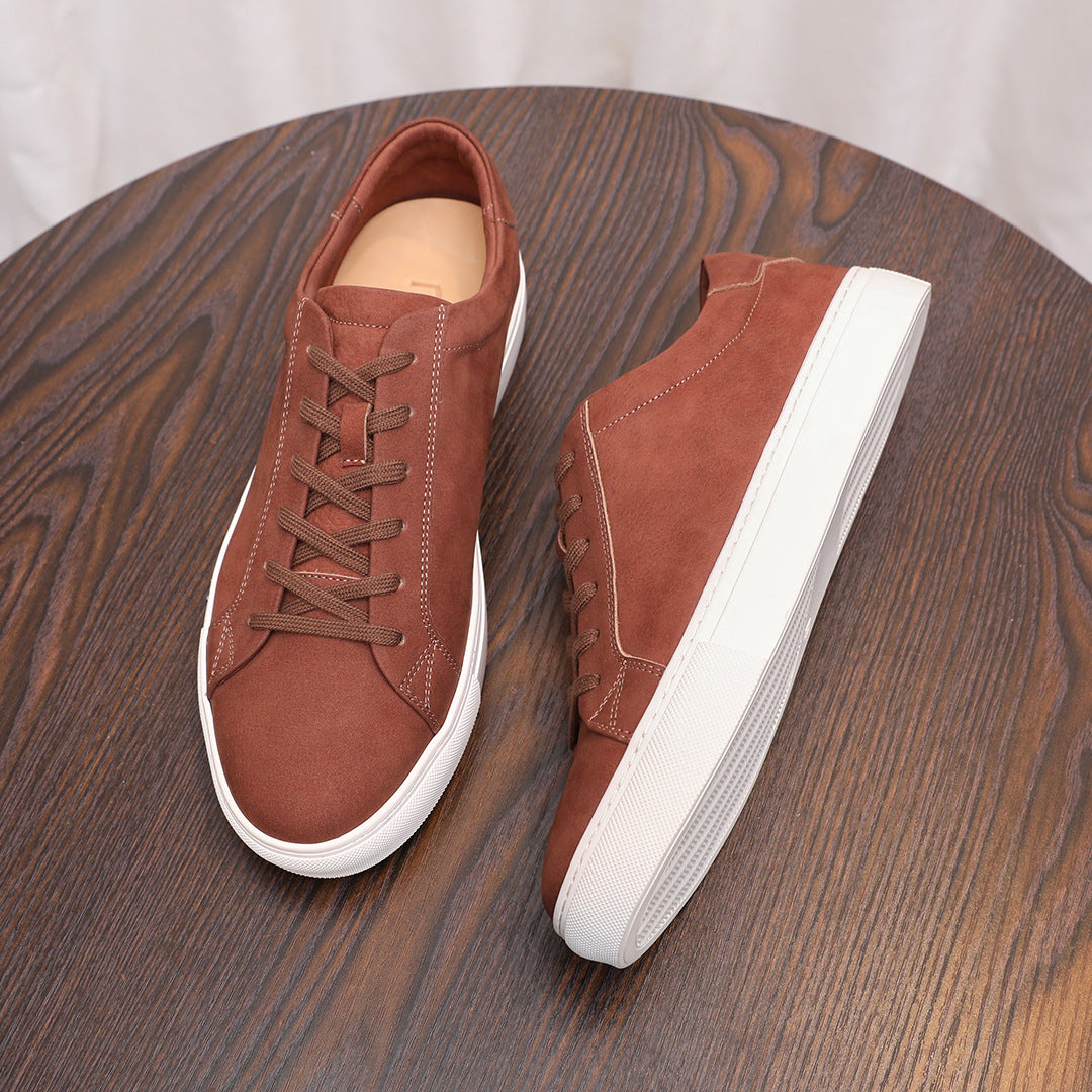 Men's leather sneakers, rust brown, lace-up low-top with white midsole