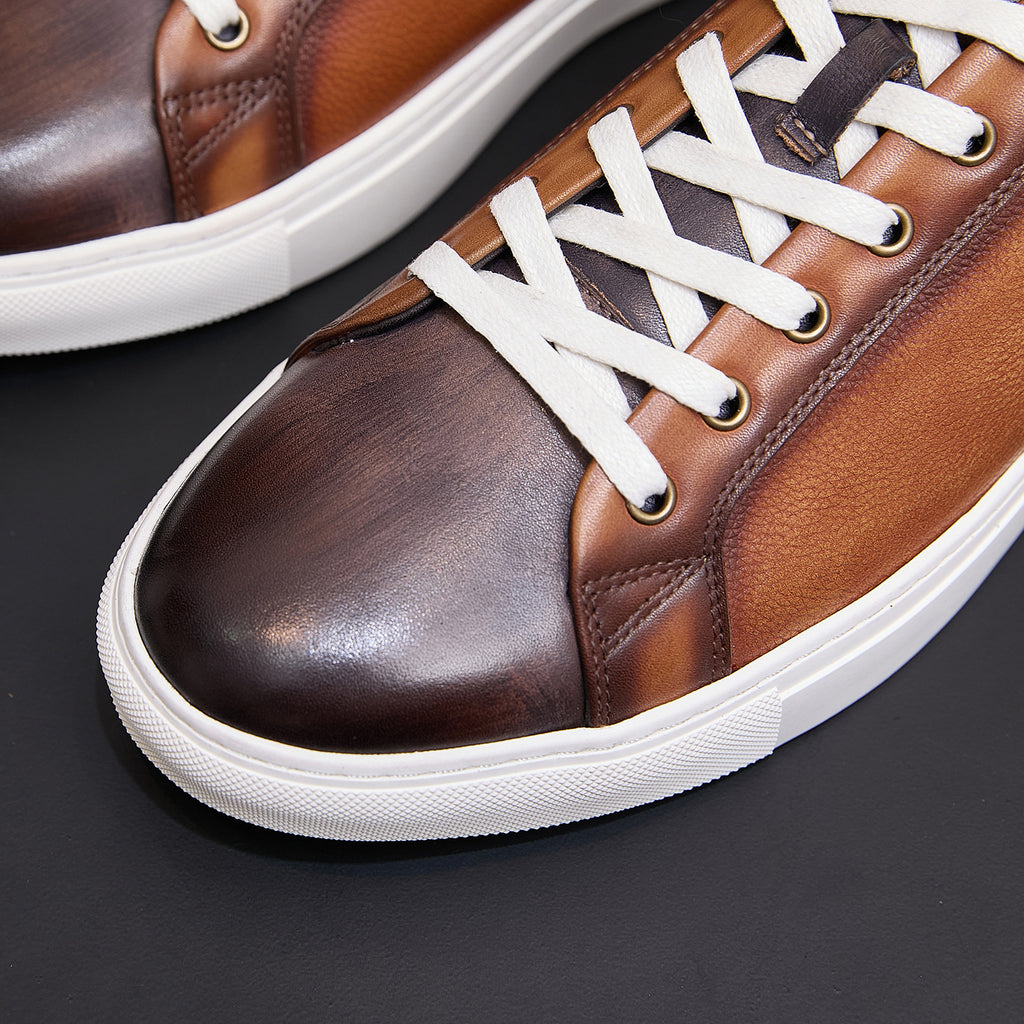 Men's Premium Two-Tone Patina Leather Sneakers