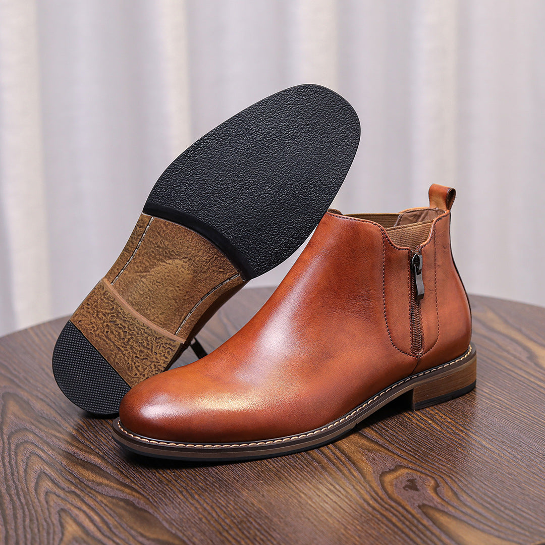 Men's Leather Plain Toe Side-Zip Chelsea Dress Boots