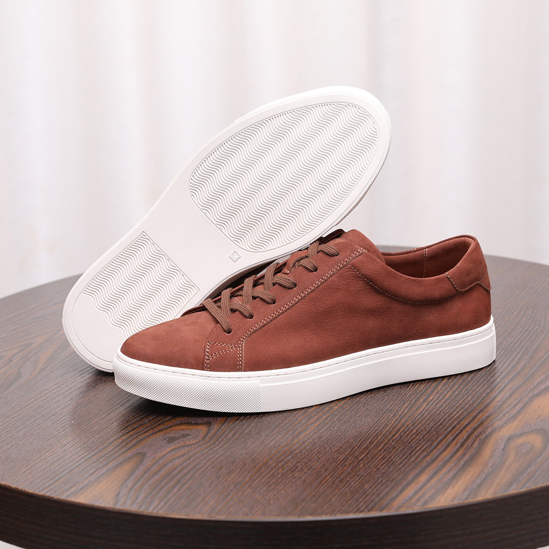 Men's leather sneakers, rust brown, lace-up with textured white outsole
