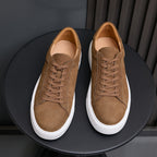 Men's genuine leather sneakers in brown, lace-up with white rubber soles