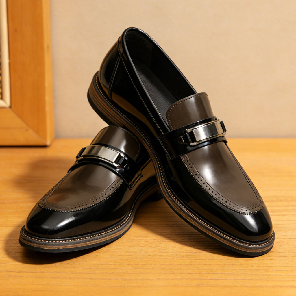 Men's High-Gloss Pointed Toe Leather Business Loafers