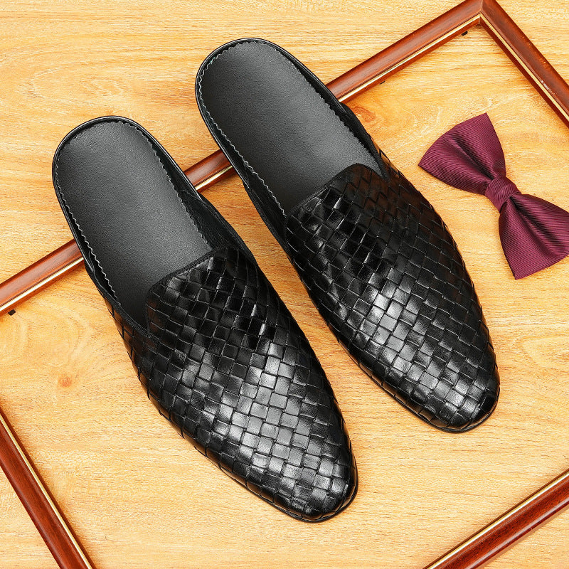 Men's Woven Leather Closed-Toe Mule Loafers