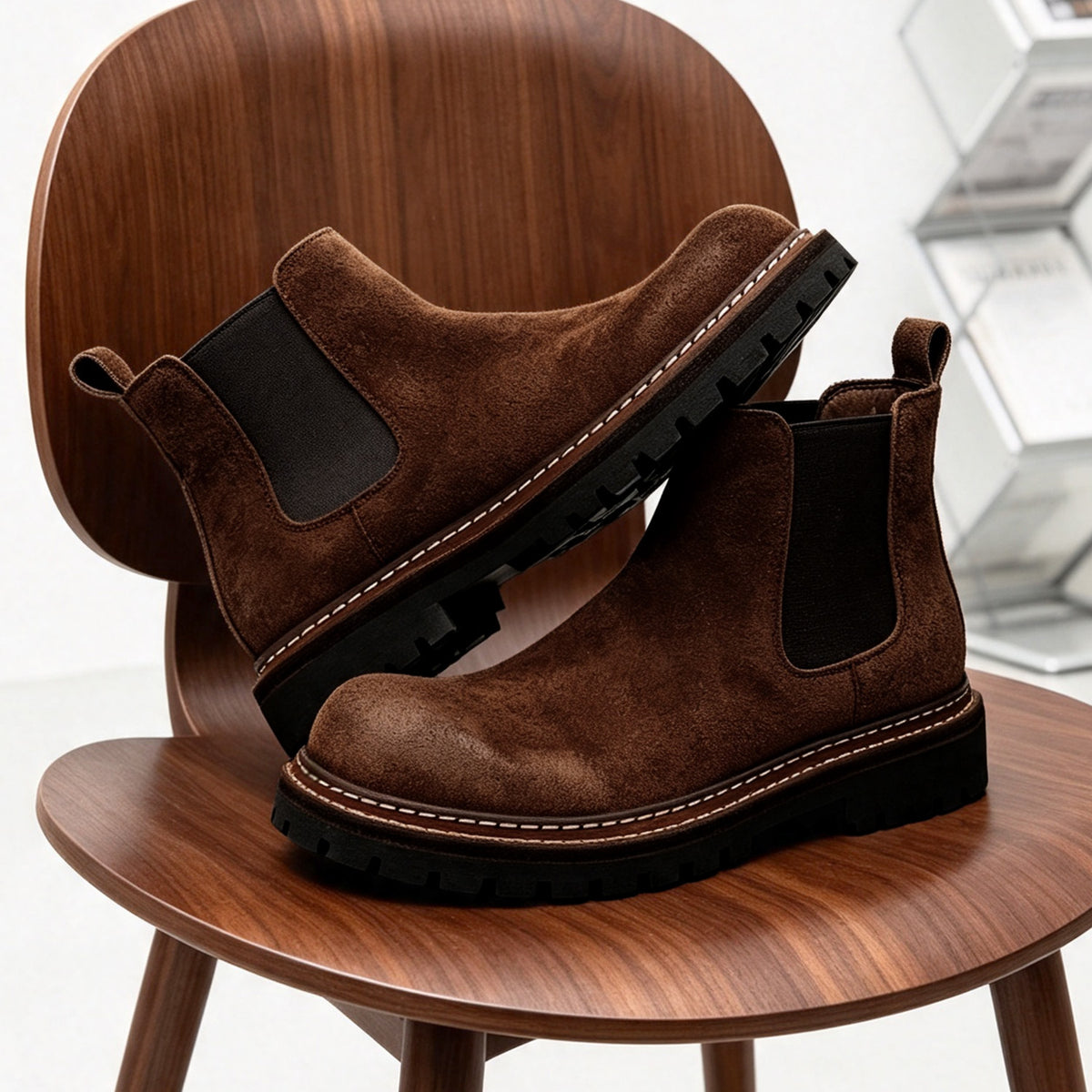 Men's Classic Suede Round Toe Chelsea Boots - Slip-On