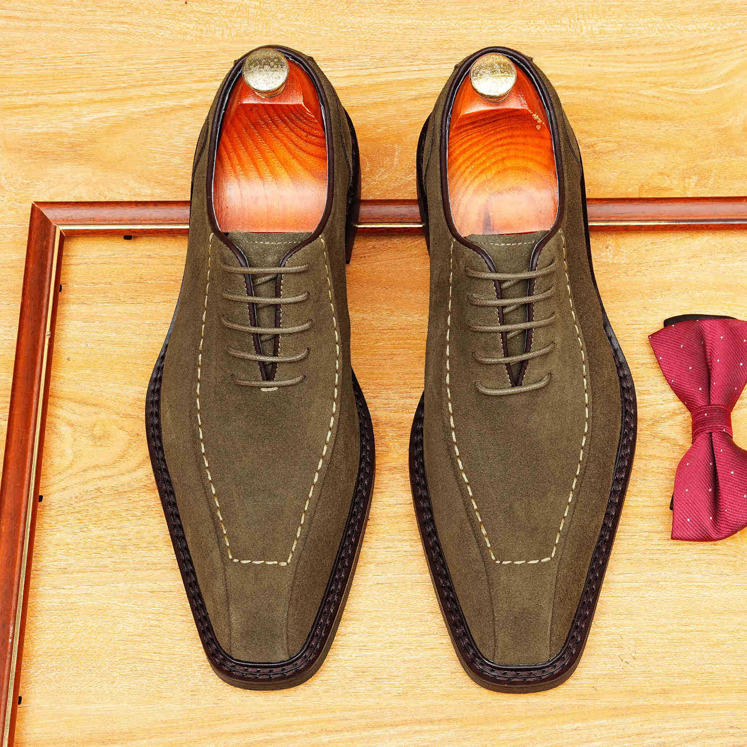 bomeishoes Suede oxford style Genuine leather men's dress shoes Lace-up