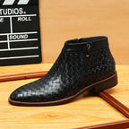 Men's Woven Pointed Toe Leather Zip Dress Boots