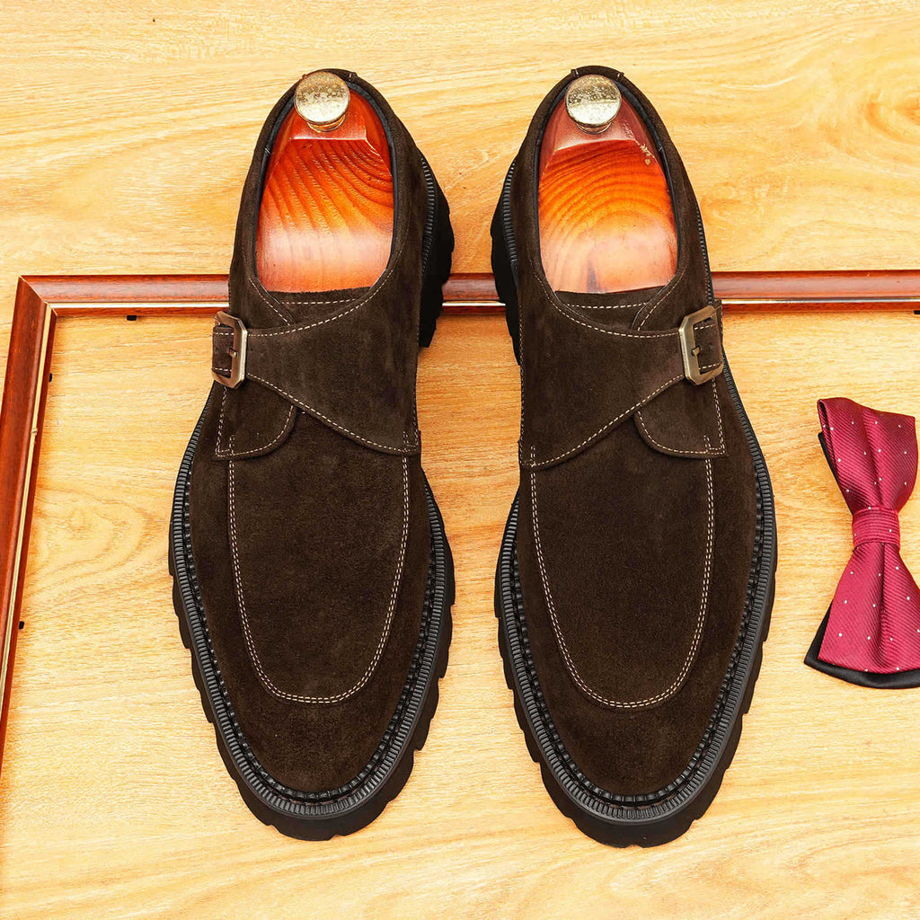 Men's Pointed Toe Suede Single Monk Strap Formal Shoes