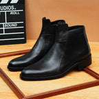 Men's Pointed Toe Leather Side-Zip Ankle Dress Boots