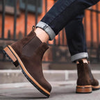 Round Plain Toe Suede Contrast-Welt Chelsea Boots for Men