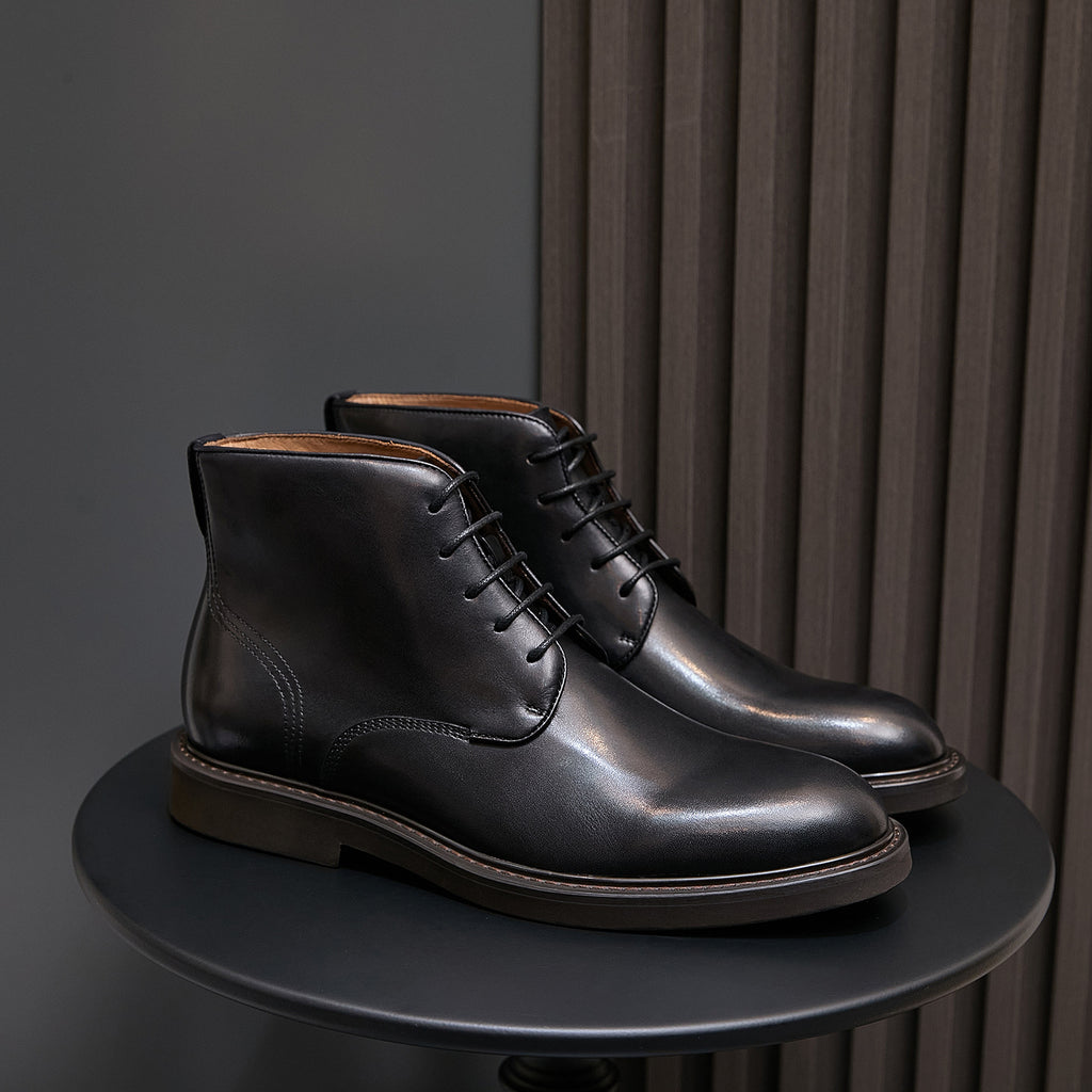 Plain Toe Leather Derby Ankle Boots for Men