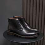 Plain Toe Leather Derby Ankle Boots for Men