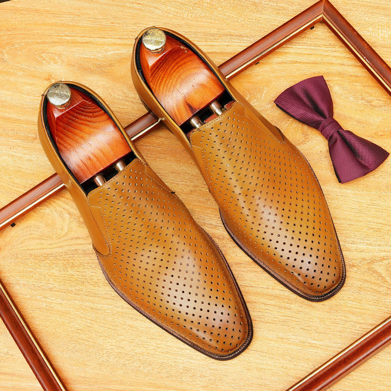 Men's Perforated Dot Pattern Leather Loafers
