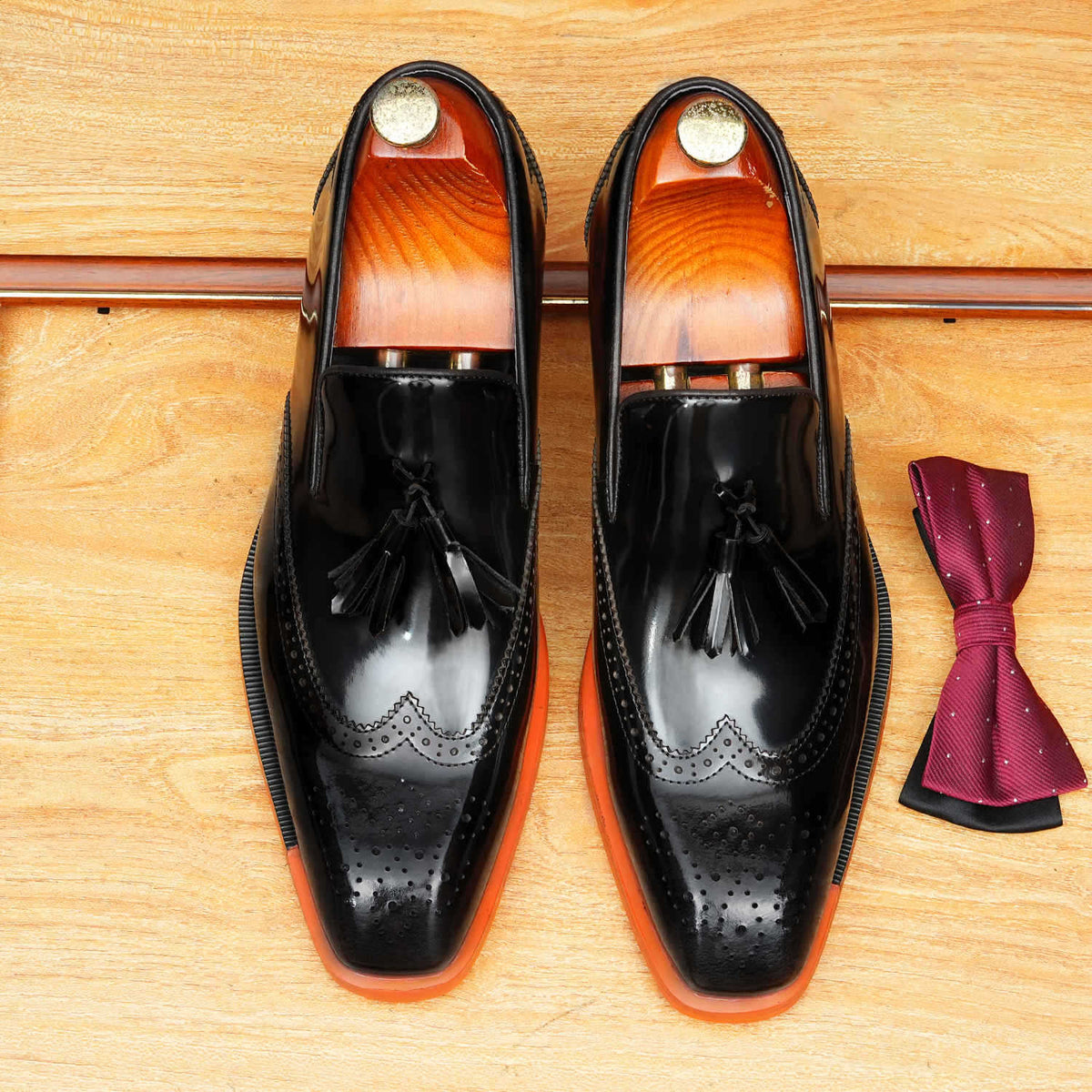 Men's Brogue Tassel Square Toe Leather Loafers