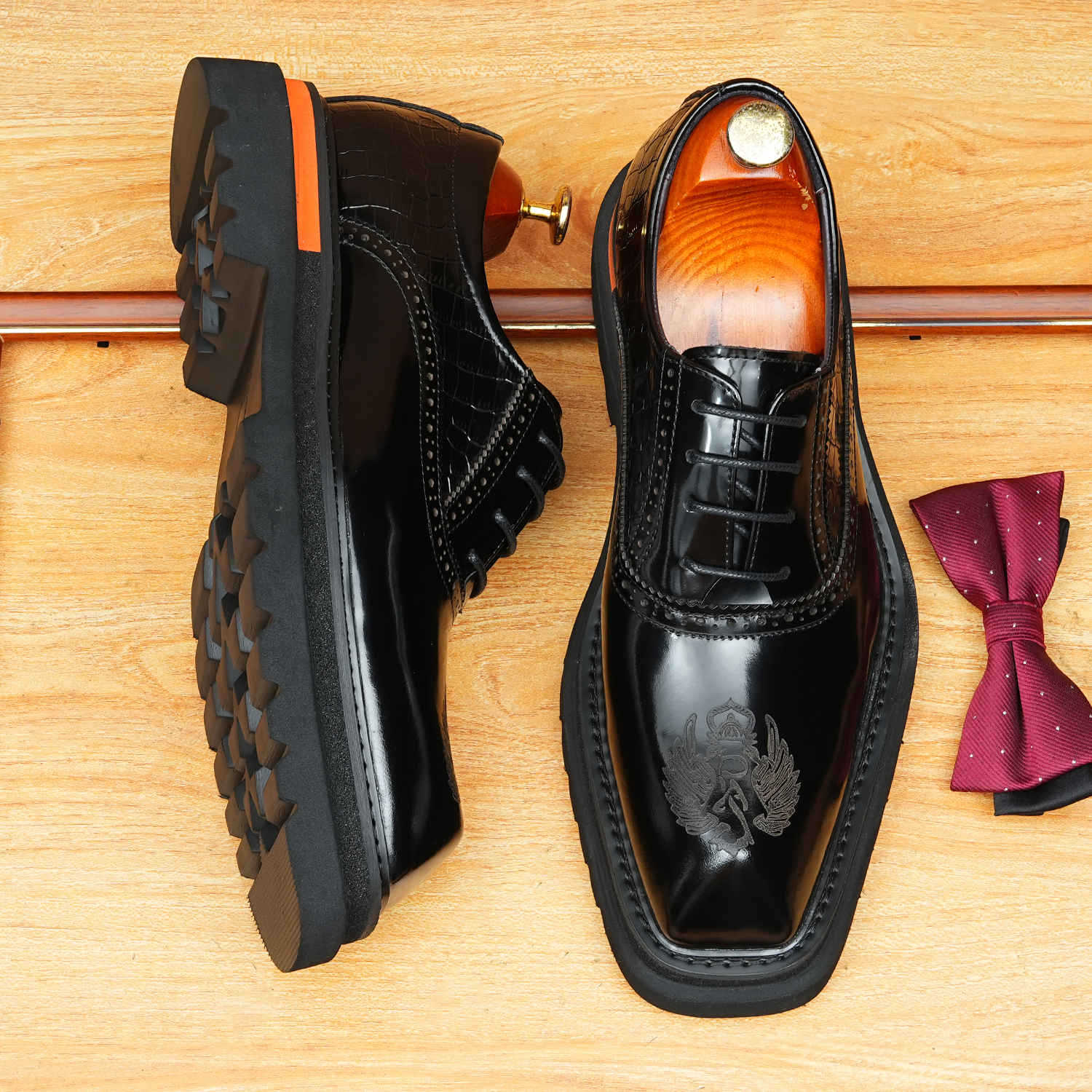 Black Classic Thick Sole Leather Oxford Dress Shoes for Men