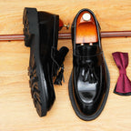 Men's Glossy Round Toe Tassel Leather Loafers
