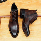 Men's Cap Toe Decorative Lace-Up Leather Zip Boots