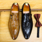 Men's Allover Croc Embossed Pointed Toe Single Monk Shoes