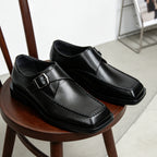 Men's Angular Square Toe Single Monk Strap Leather Shoes