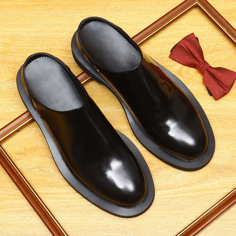 Men's Burnished Round Toe Chunky Sole Mule Loafers