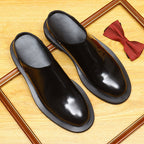 Men's Burnished Round Toe Chunky Sole Mule Loafers