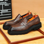 Men's Square Toe Penny Strap Chunky Sole Leather Loafers
