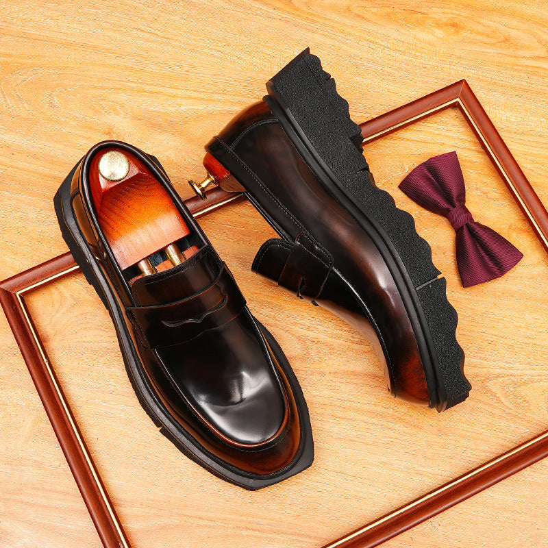 Men's Polished Pointed Toe Chunky Sole Leather Loafers