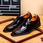 Men's Black Burgundy Pointed Toe Single Monk Strap Leather Shoes