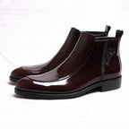 Men's thick-sole leather side-zip boots, dark brown, pair side view