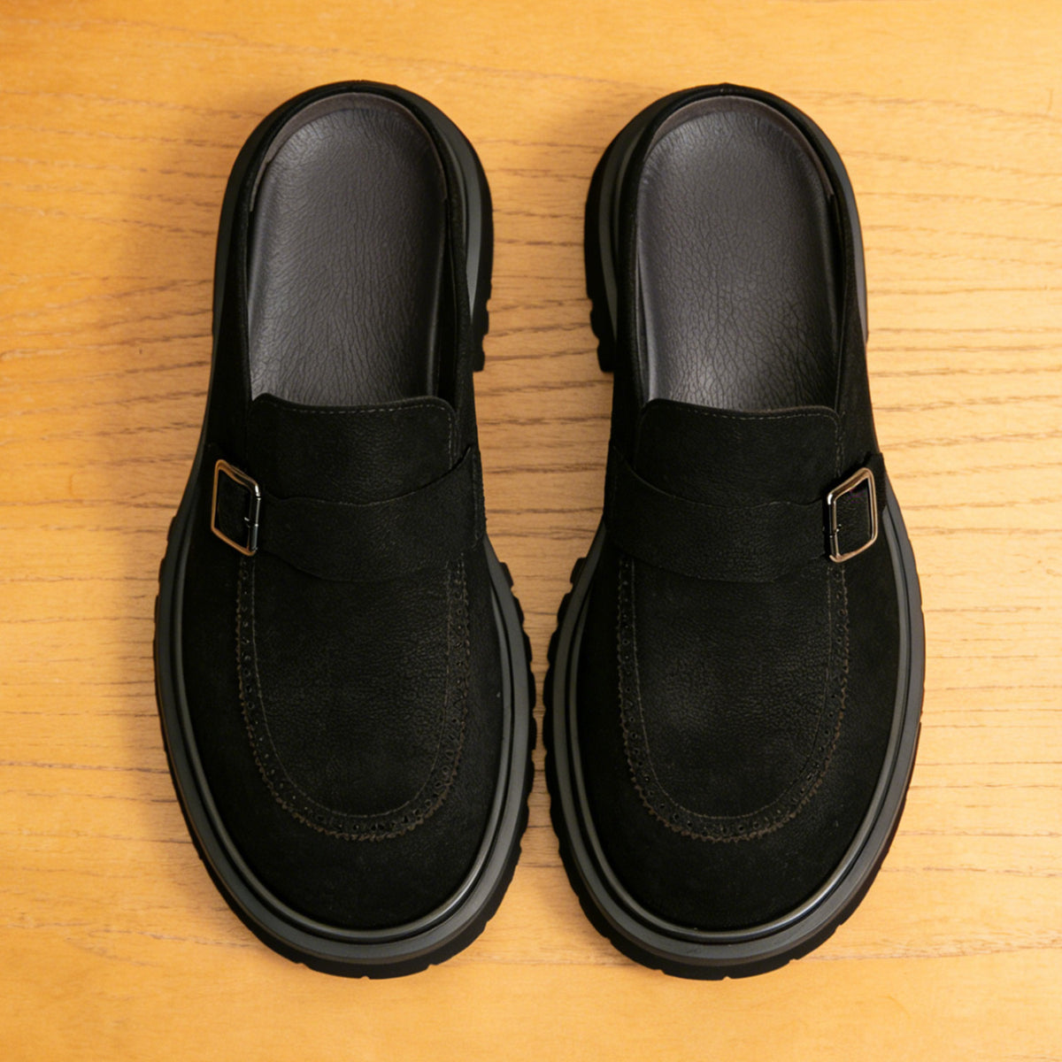 Men's Burnished Leather Closed-Toe Casual Mule Loafers