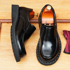 Men's Polished Round Toe Thick Sole Leather Loafers