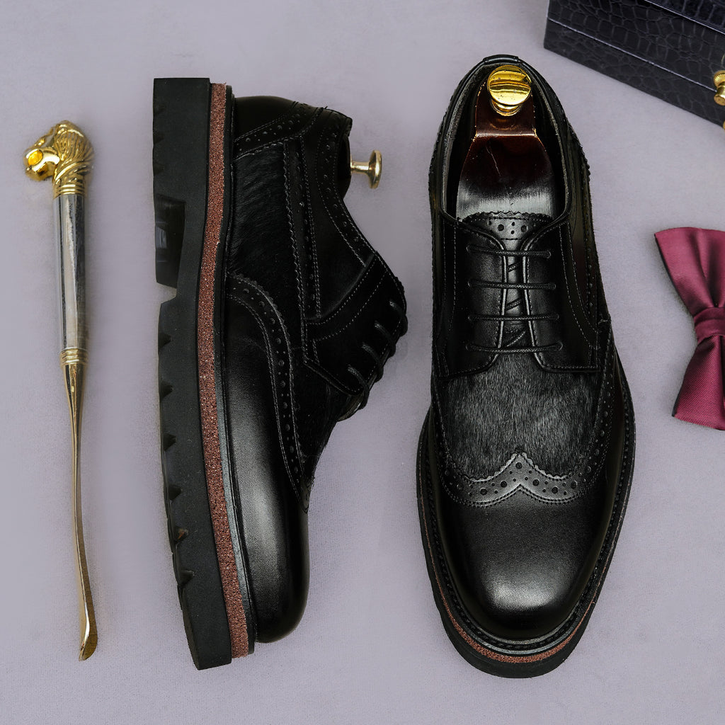 Men's Chunky Lug Sole Wingtip Brogue Leather Derby Shoes