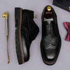 Men's Chunky Lug Sole Wingtip Brogue Leather Derby Shoes