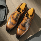 Men's Leather Brogue Wingtip Oxford Shoes - Handcrafted Lace-Up Dress Shoes