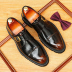 Men's Stitched Cap Toe Pointed Single Monk Strap Leather Shoes
