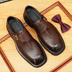 Men's Smooth Square Toe Single Monk Strap Leather Shoes