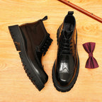 Men's Brogue Decorative Lace-Up Thick Sole Zip Boots