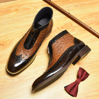 Men's Pointed Toe Ostrich Embossed Leather Zip Boots