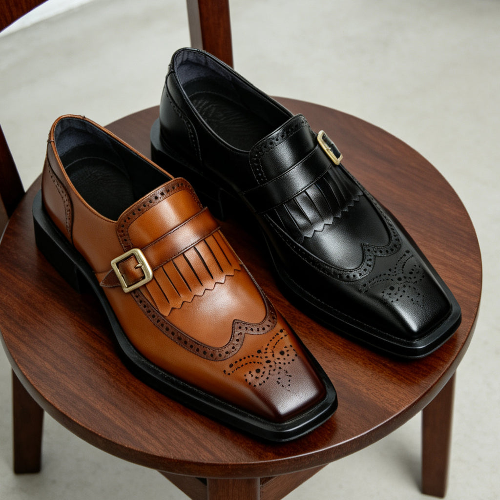 Men's Square Toe Single Monk Strap Leather Formal Shoes