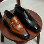 Men's Square Toe Single Monk Strap Leather Formal Shoes