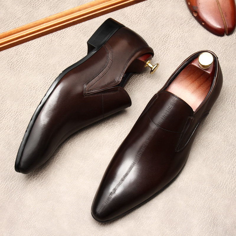 Men's Polished Leather Pointed Toe Dress Loafers