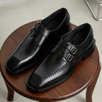 Men's Square Toe Instep Buckle Leather Formal Shoes