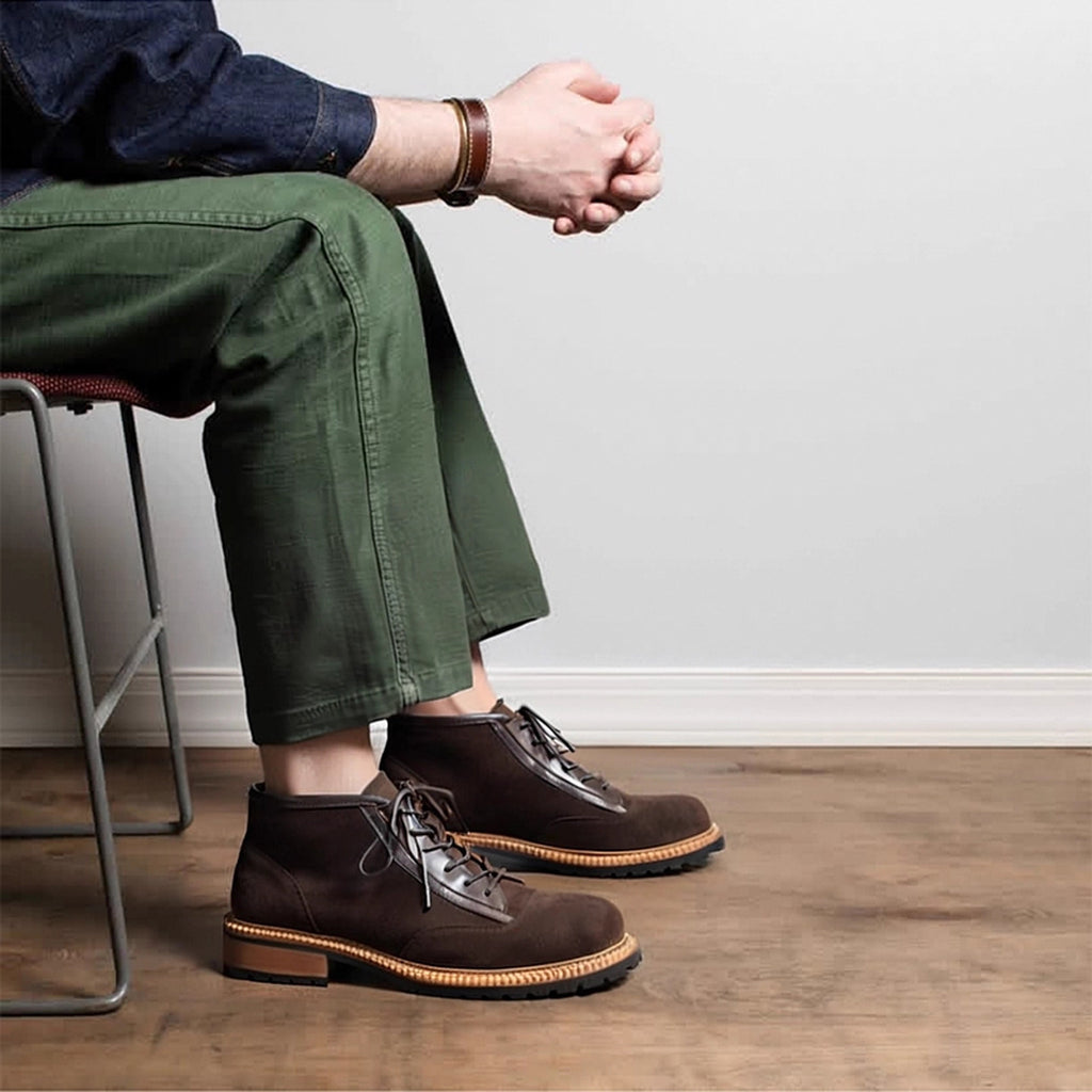 Men's Suede Leather-Trim Lug Sole Lace-Up Ankle Boots