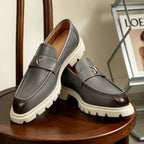 Men's Burnished-Style Thick Sole Leather Casual Loafers