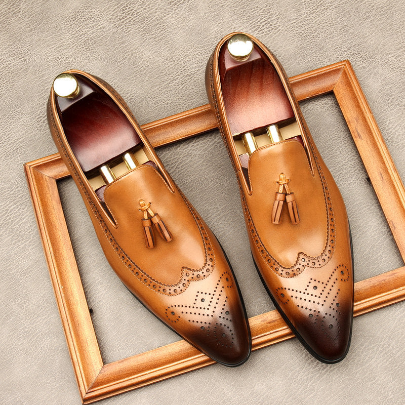 Brogue Men's Dress Shoes Tassel Loafers Slip On Business Shoes
